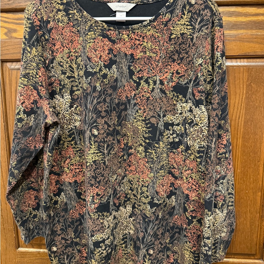 C.J. Banks Blouse Top Knit 1X Women’s Fall Colors Earth Tones Long Sleeve